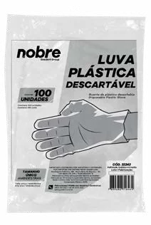 Luva plástica descartável Nobre, pacote com 100
