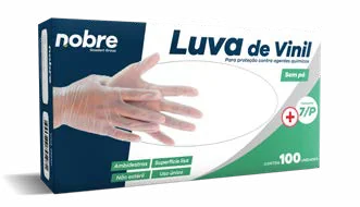 Luva de vinil sem pó Nobre GG, caixa com 100