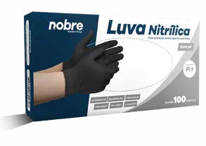 Luva nitrílica sem pó Nobre preta G, caixa com 100